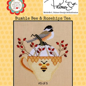 Bumble Bee & Rosehips Tea Cross Stitch Chart