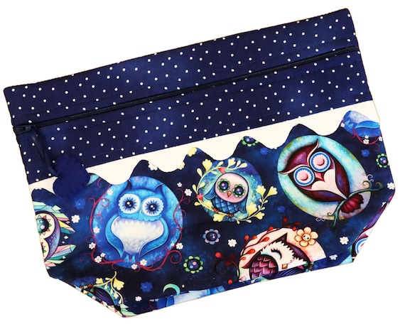 Lil' Big Bottom Blue Hoot Owls Cross Stitch Bag