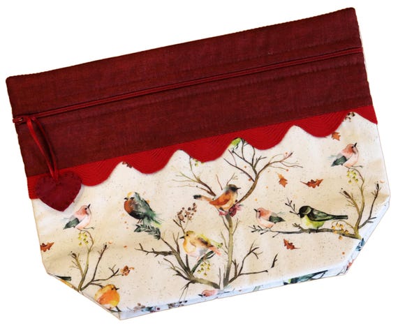 Lil Big Bottom Watercolor Fall Birds Cross Stitch Bag