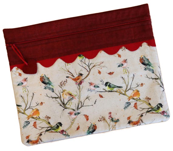 Watercolor Fall Birds Cross Stitch Project Bag