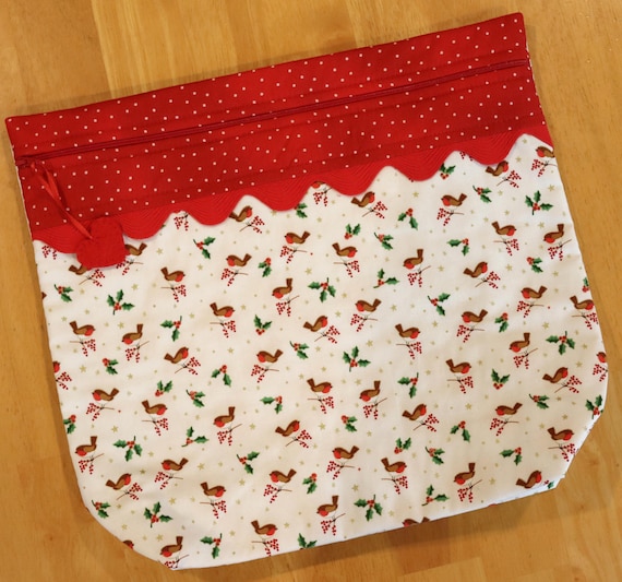 MORE2LUV Chubby Winter Birds Metallic Gold Cross Stitch Project Bag RTS