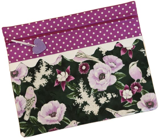 Silver Metallic Birds and Flowers Cross Stitch Project Bag RTS