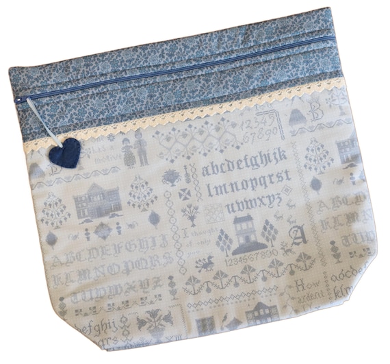 MORE2LUV Light Blue Sampler Cross Stitch Project Bag