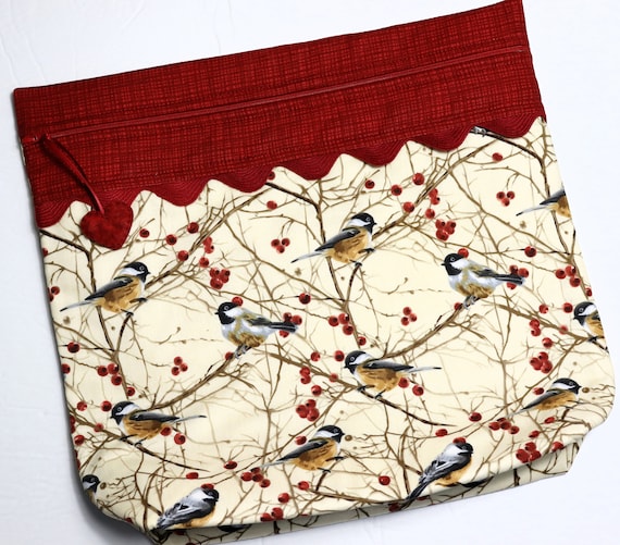 MORE2LUV Winter Chickadees Cross Stitch Project Bag