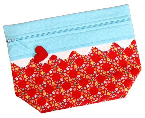 Lil' Big Bottom Red Teal Floral Cross Stitch Bag RTS