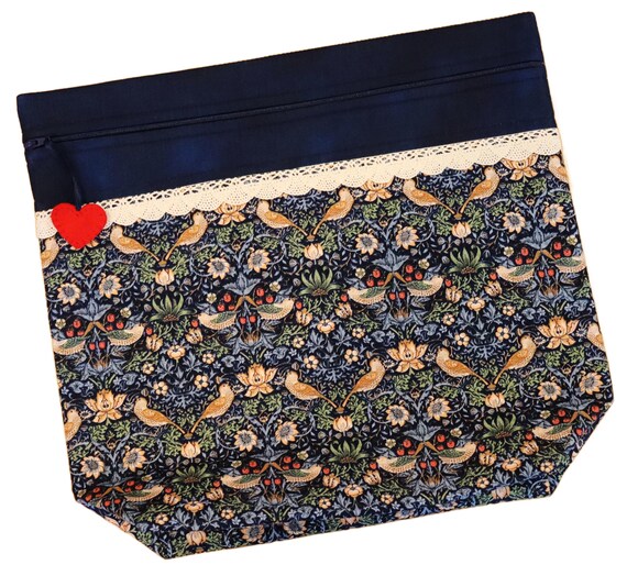 MORE2LUV Strawberry Thief Birds Cross Stitch Project Bag
