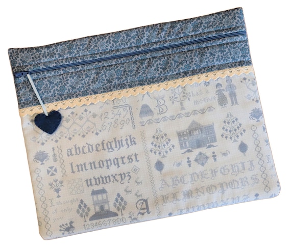 Light Blue Sampler Cross Stitch Project Bag