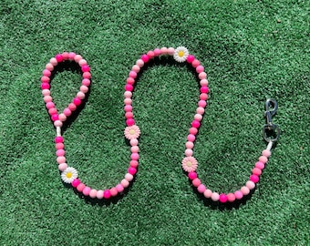 Beaded Dog Leash -  Bubblegum Blossom