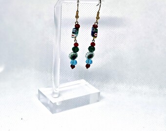 Carnival Glass Bead Dangles — Handmade Earrings with Vintage Beads