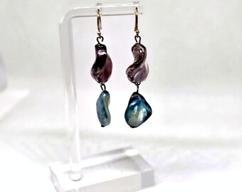 Amethyst Turquoise Twist Drops — Handmade Earrings with Vintage Beads