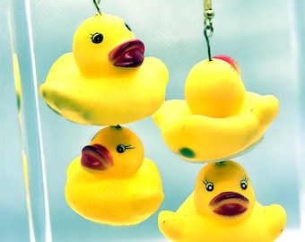 Rubber Ducky Novelty Dangles — Handmade Earrings with Vintage Beads