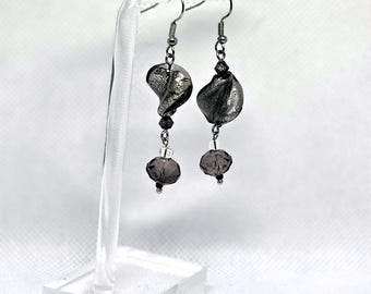 Smoky Heart Treasure Dangles — Handmade Earrings with Vintage Beads