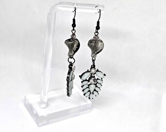 Midnight Shell Opal Drops — Handmade Earrings with Vintage Beads