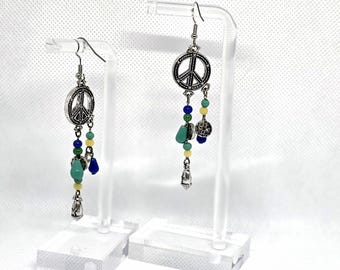 Groovy Peace Sign Dangles — Handmade Earrings with Vintage Beads