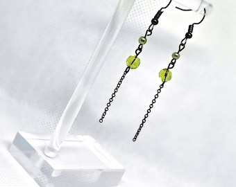 Long Lime Chain Tails — Handmade Earrings with Vintage Beads