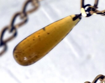 Gold Amber Teardrop Necklace — Handmade Necklace with Vintage Beads