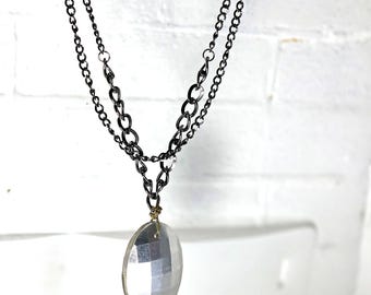 Gunmetal Champagne Oval Necklace — Handmade Necklace with Vintage Beads
