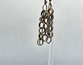 Antique Brass Chain Dangles — Handmade Earrings with Vintage Beads