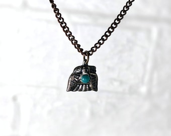Bronze Turquoise Square Necklace — Handmade Necklace with Vintage Beads