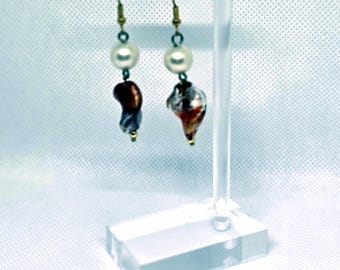 Pearl Crown Candlelight Drops — Handmade Earrings with Vintage Beads