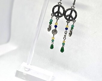 Seaside Peace Charm Dangles — Handmade Earrings with Vintage Beads