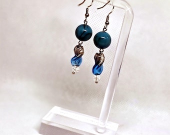 Ocean Glass Twist Dangles — Handmade Earrings with Vintage Beads