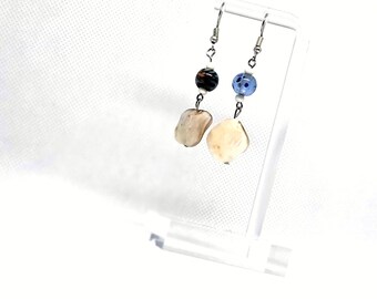 Beachcomber Shell Mismatch Dangles — Handmade Earrings with Vintage Beads