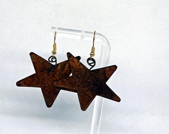Barn Quilt Copper Stars — Handmade Earrings with Vintage Beads