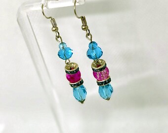 Aqua Magenta Carnival Drops — Handmade Earrings with Vintage Beads