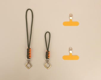 Metal Clasp Phone Lanyard Set: Two-Tone Woven Strap + Phone Tab Clip for Daily Small Item Organization by handmade