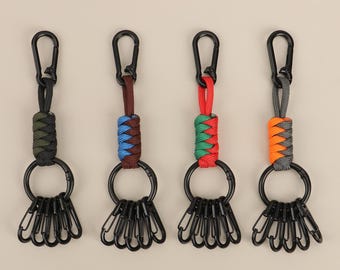 Paracord Lanyard with Carabiner Clip, Wrist Keychain Cord Metal Hooks Straps with 5 pcs Mini Alloy Clips Spring Snap