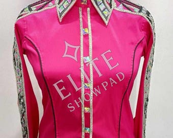 Pink Western Show Shirt, Rhinestone Horsemanship Shirt, Handmade