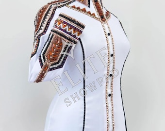 White Crystal Western Show Shirt, Handmade Horsemanship Apparel