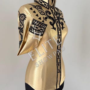 Pure leather trim Golden and black  Western Show Shirt Horsemanship Shirt Showmanship Shirt Handmade Show Shirt Custom Size .