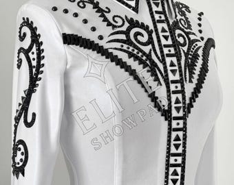 White Western Show Shirt with Crystals, Handmade Horsemanship Shirt