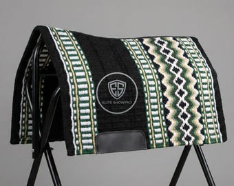 Elite Western Show Saddle Pad Black Forest Green Cream White Southwestern Geometric Pattern Horse Blanket Western Show Tack