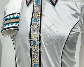 White Western Show Shirt: Handmade Horsemanship Shirt with Crystals