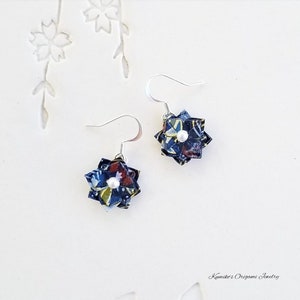 Origami Jewelry - Japanese Origami Flower (Extra Small) Earrings with Surgical Steel Hooks No.03839