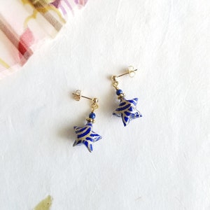 Japanese Origami Jewelry - Kawaii Origami Star Earring with Gold Filled Studs No.04123