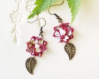 Origami Jewelry - Japanese Origami Flower Earrings with Brass No.03657
