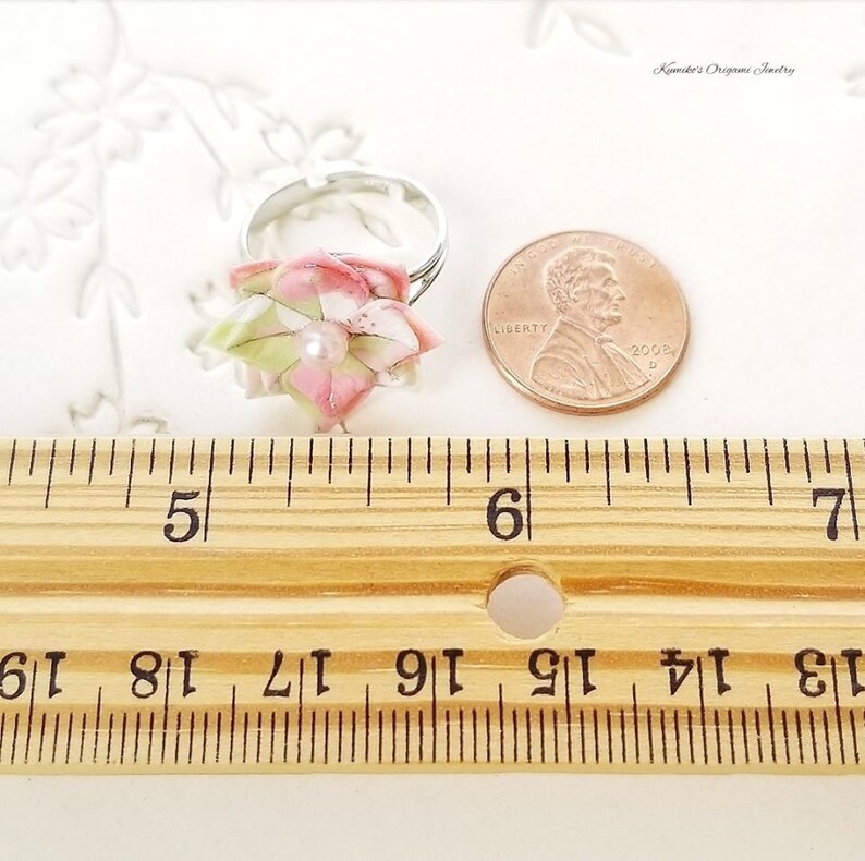 Japanese Origami Jewelry Origami Flower Ring Adjustable Silver Plated