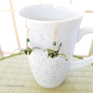 Origami Jewelry - Japanese Origami Crane Earrings with Plated 14KG Get Well Gift Good Luck No.04008