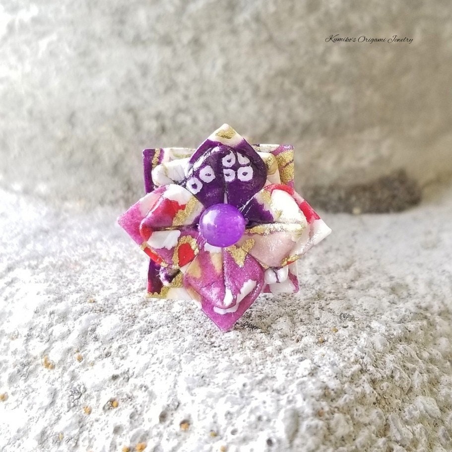 Japanese Origami Jewelry Origami Flower Ring Adjustable Etsy
