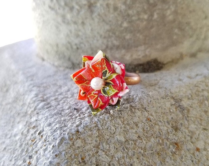 Japanese Origami Jewelry Origami Flower Ring Adjustable Copper Toned