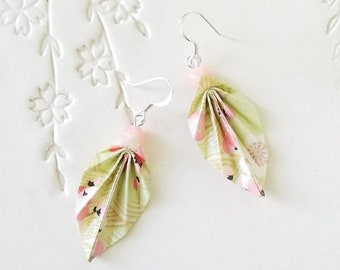 Origami Jewelry - Japanese Origami Leaf Earrings with Surgical Steel Hooks No.3602