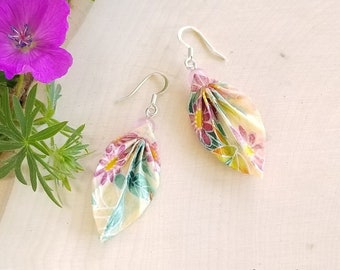 Origami Jewelry - Japanese Origami Leaf Earrings with Surgical Steel Hooks No. 03966