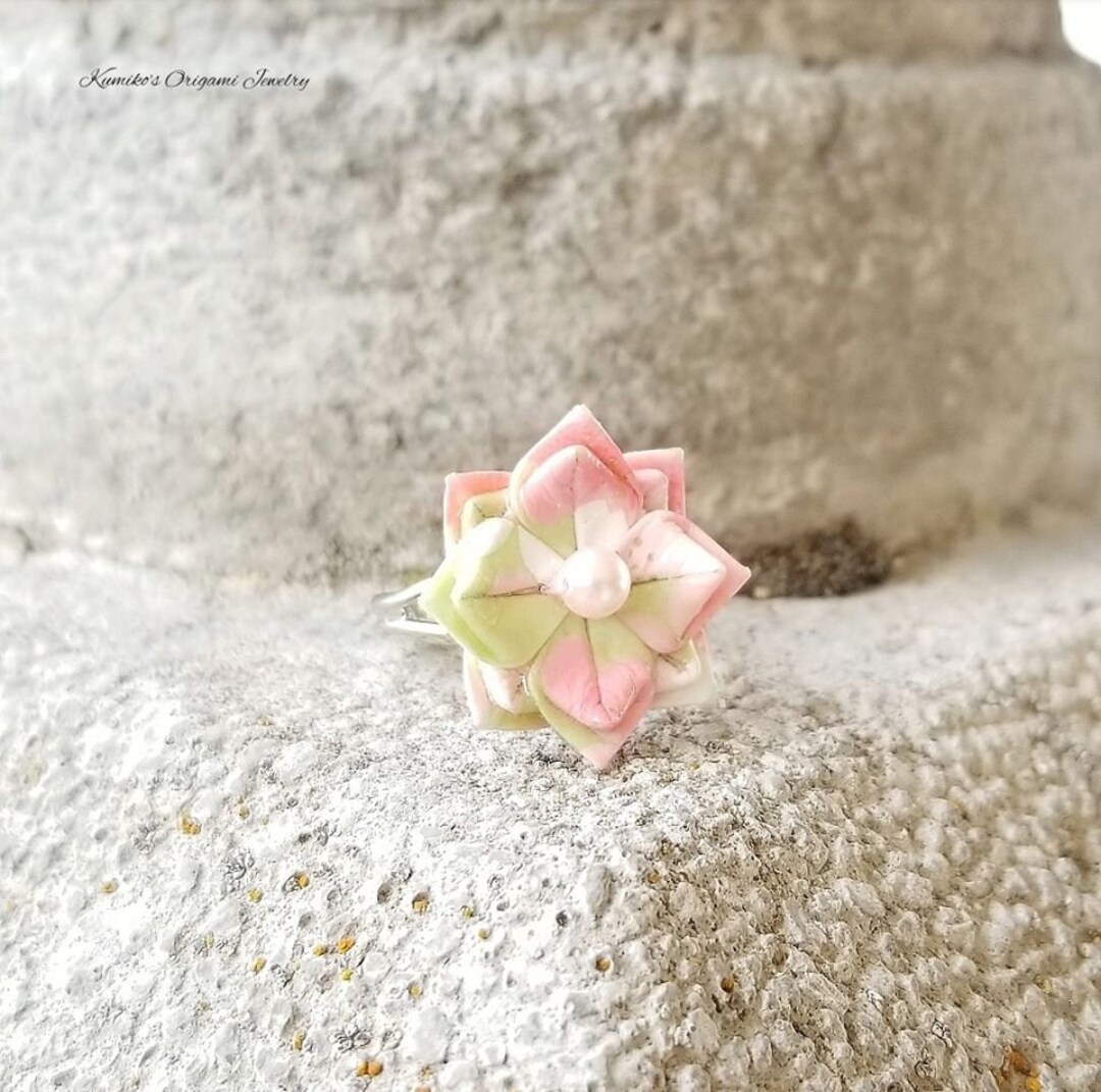 Japanese Origami Jewelry Origami Flower Ring Adjustable Silver Plated
