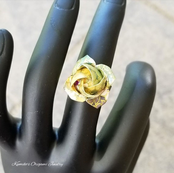 Origami Jewelry Japanese Origami Rose Ring With Plated Gold Ring No03659