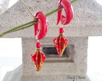 Fake Gauge Earrings from Peach Treats with Origami Pine Cones No. 03550 (BIG earrings)