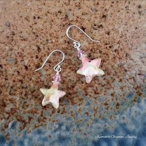 Japanese Origami Jewelry - Origami Star Earring with Swarovski Crystals & 925 Sterling Silver No.3653